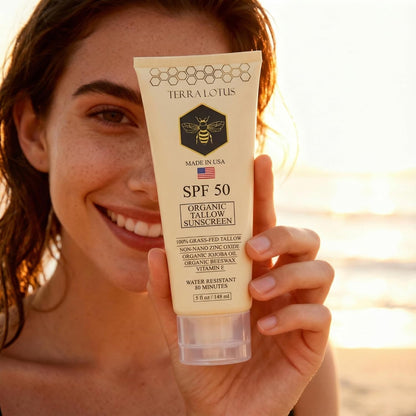 Organic Tallow Mineral Sunscreen - 50 SPF - For Face and Body - With 100% Grass-Fed Tallow and Non-Nano Zinc Oxide Reef Safe