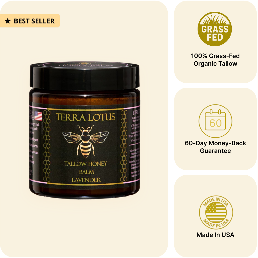 Organic Grass-Fed Beef Tallow Balm with Raw Honey - Moisturizing Cream for Soft, Smooth Skin - Handmade All-Natural Moisturizer