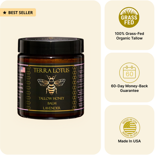 Organic Grass-Fed Beef Tallow Balm with Raw Honey - Moisturizing Cream for Soft, Smooth Skin - Handmade All-Natural Moisturizer