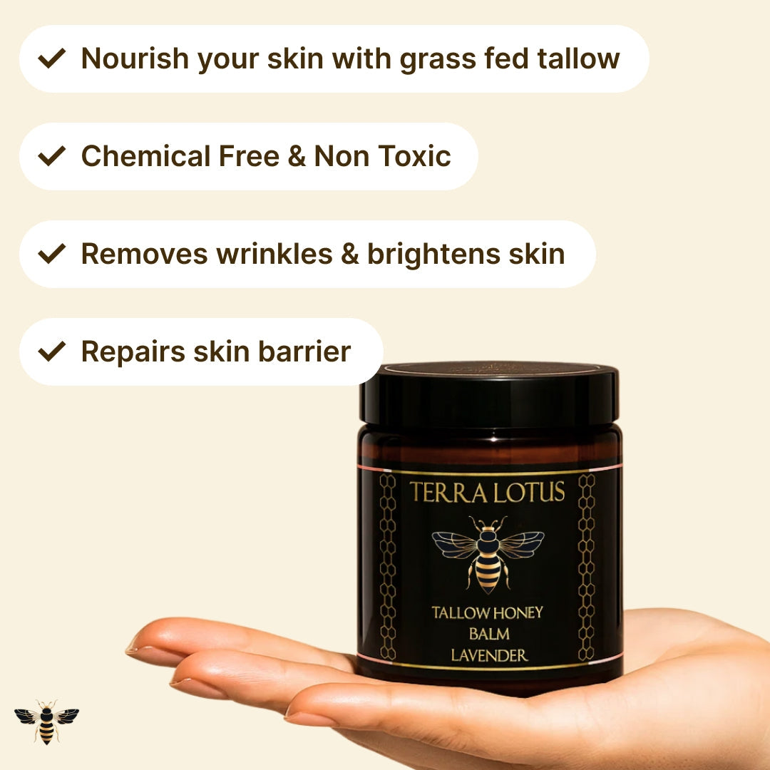 Organic Grass-Fed Beef Tallow Balm with Raw Honey - Moisturizing Cream for Soft, Smooth Skin - Handmade All-Natural Moisturizer