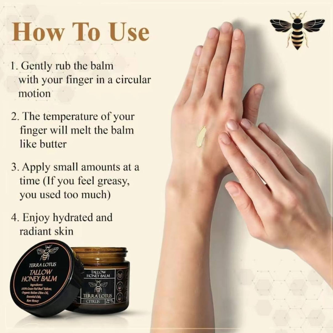 Organic Grass-Fed Beef Tallow Balm with Raw Honey - Moisturizing Cream for Soft, Smooth Skin - Handmade All-Natural Moisturizer
